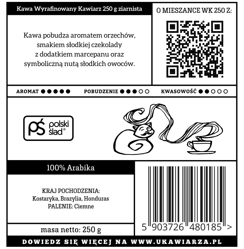 Kawa w ziarnach ręcznie palona Wyrafinowany Kawiarz 2.0 100% arabika 250g