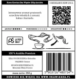 Kawa w ziarnach ręcznie palona Kawiarz Bez Wąsów 100% arabika bezkofeinowa 250g
